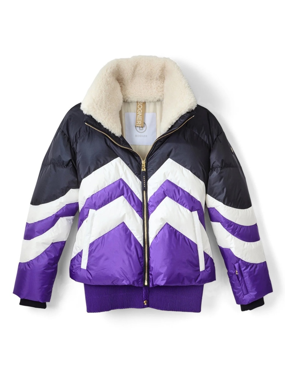 Bogner Valea Down Ski Jacket, Purple,White & Black “Chevron” W Quilting (NWT)